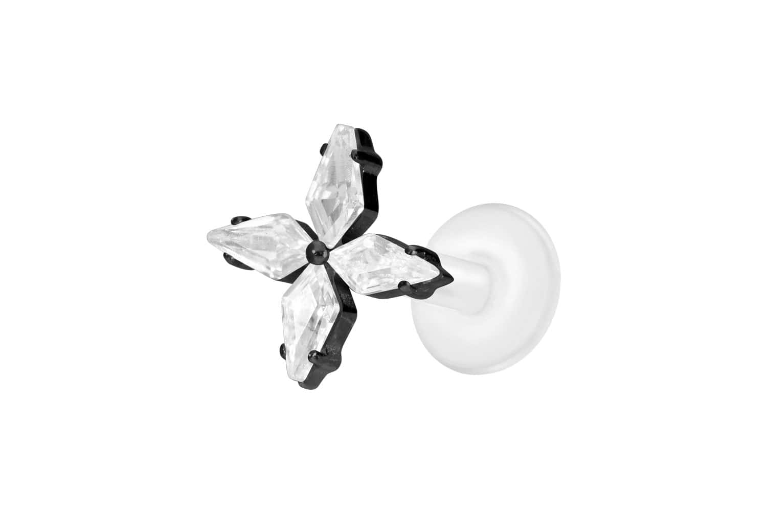 PTFE Labret Piercing mit Innengewinde + Titan-Aufsatz KRISTALLSTERN